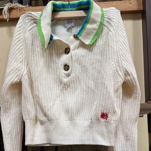 Urban Outfitters Cream Knit Jersey with Green and Blue Accents